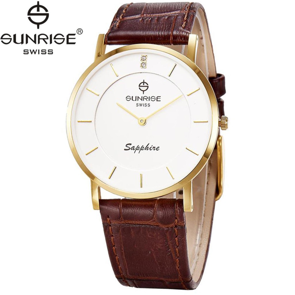 Đồng hồ nam dây da mặt kính sapphire chống xước Sunrise DM737MK-GL