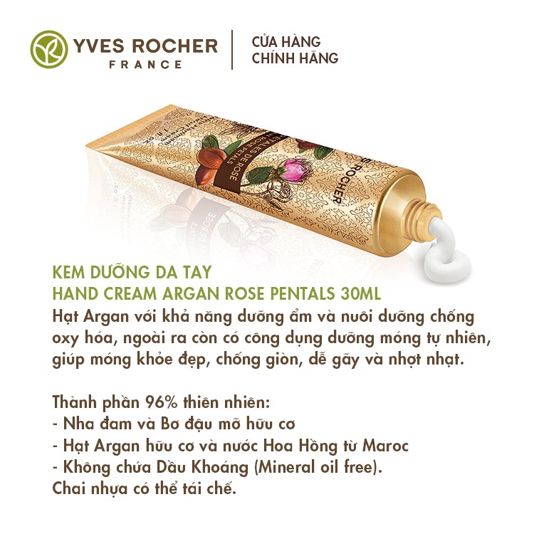 Kem Dưỡng Da Tay Yves Rocher Argan Rose Hand Cream 30ml