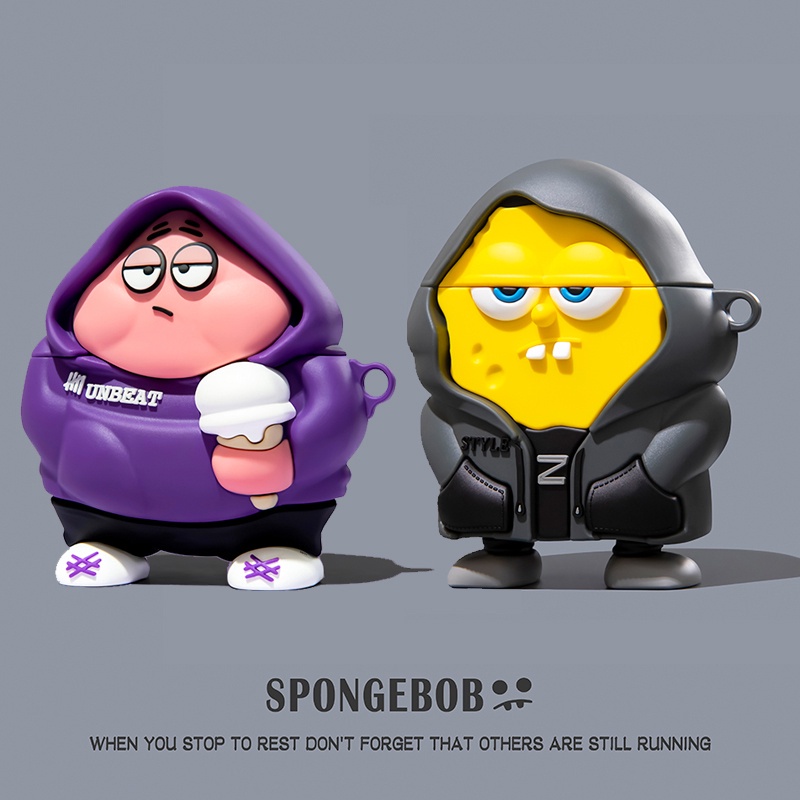 Vỏ Bảo Vệ Hộp Sạc Tai Nghe Airpods 1 / 2 / pro Không Dây Chất Liệu Silicon Hình Spongebob Patrick Star Có Móc Khóa