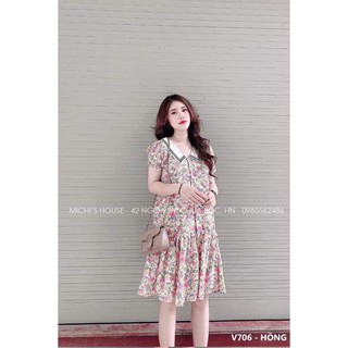 Váy bầu công sở hoa nhí đẹp 2v
