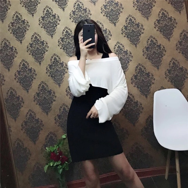 Set Áo Croptop Lệch Vai + Váy Ba Lỗ Body - SD04