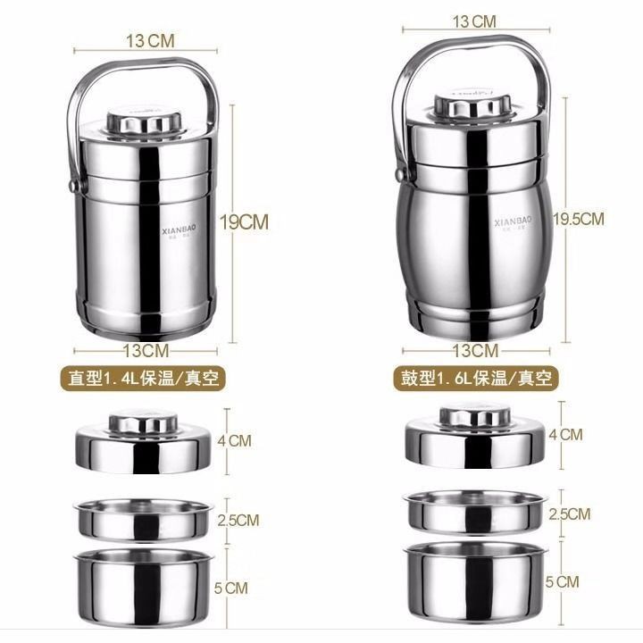 Hộp Cơm Inox XIANBAO Chính Hãng - Cạp lồng INOX 304 1,6 Lít - Cà mèn đựng cơm kèm BÁT INOX LOẠI XỊN