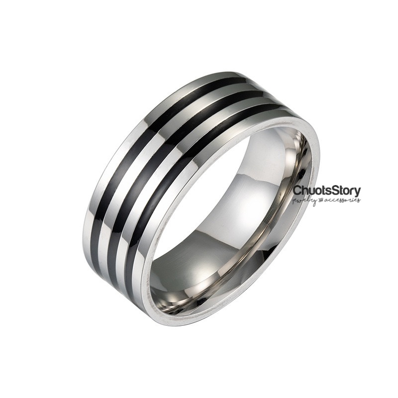 Nhẫn titan thời trang không gỉ sọc đen, nhẫn nam nữ unisex cá tính - NSU0005 - ChuotsStory