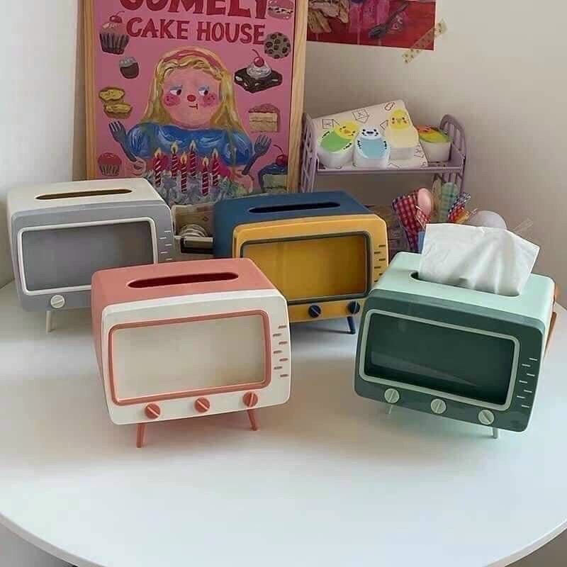 Hộp Đựng Khăn Giấy Để Bàn Hình Tivi Đa Năng, Giá Đỡ Điện Thoại 2in1