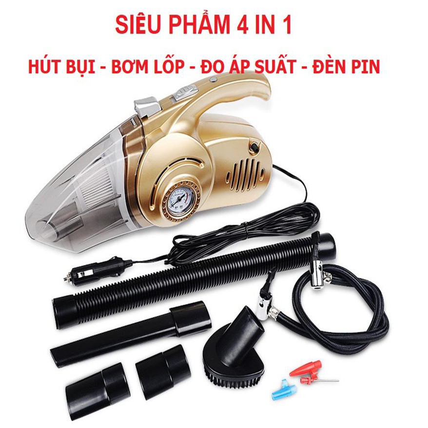 Máy hút bụi mini đa năng, Máy hút bụi, bơm lốp ô tô 4in1-bản tiếng anh HÚT CỰC MẠNH len lỏi vào mọi ngõ ngách trên xe