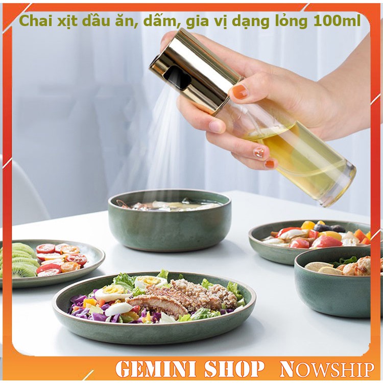 Bình Xịt Dầu Ăn, dấm, gia vị dạng lỏng Thuỷ Tinh 100ml BX1