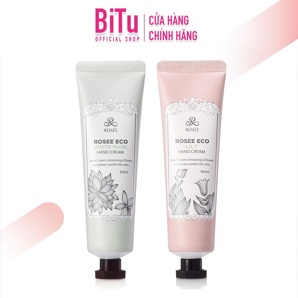 Bộ Đôi Kem ROSEE ECO LILY HAND CREAM Dưỡng Ẩm Và Trắng Da Tay Hương Nước Hoa Cao Cấp Tuýp 60Ml