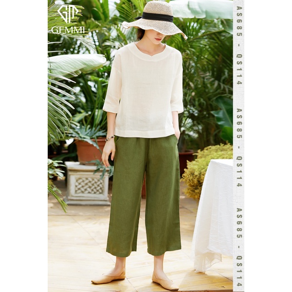 Áo sơ mi nữ thiết kế tay lỡ linen Gemmi fashion, AS685