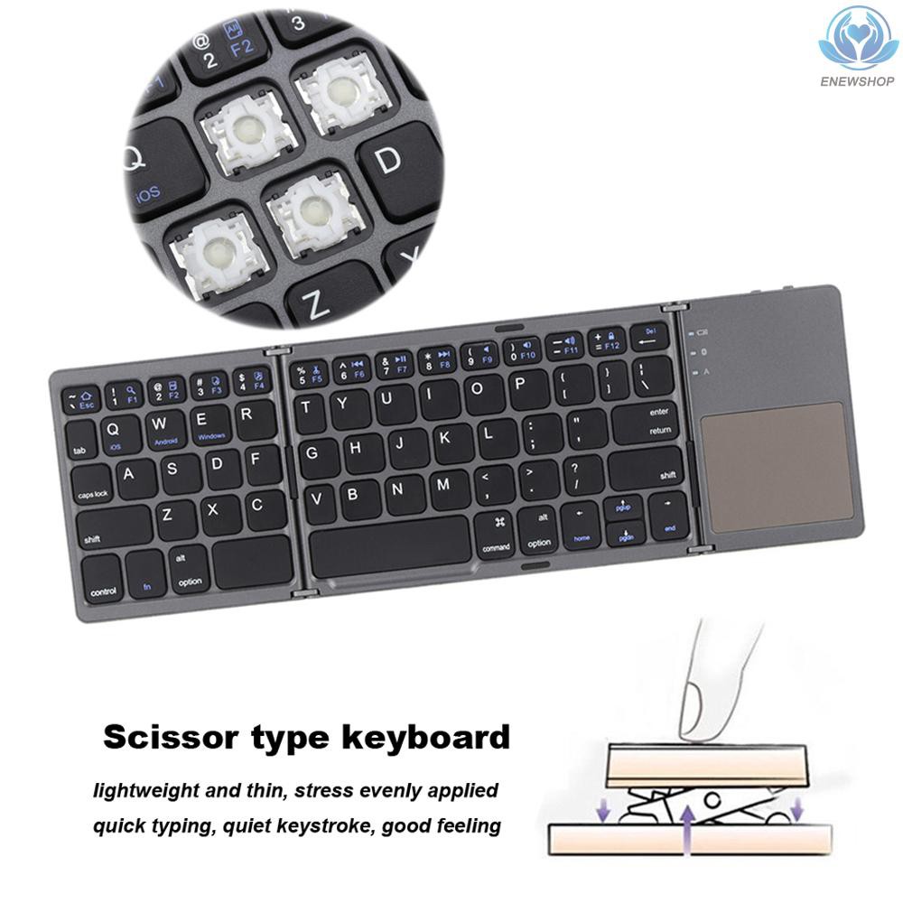 【enew】Portable Mini Ultra Slim Thin Foldable Folding BT Wireless Keyboard with Touchpad for  6s/iPad Pro/ Mobile Phone Tablet PC