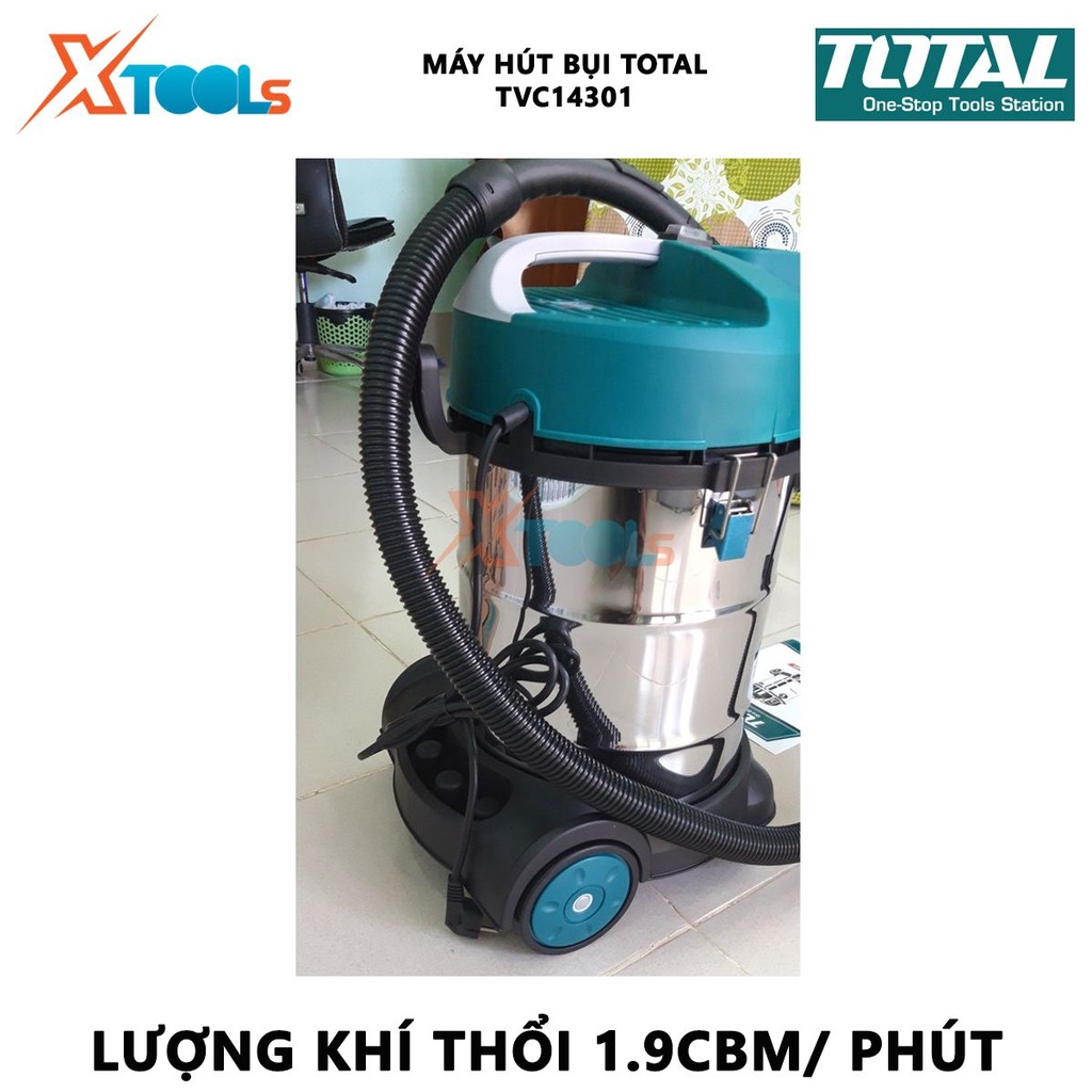 Máy hút bụi 30 lít TOTAL TVC14301 | máy hút bụi cầm tay công suất đầu vào 1400W lượng khí thổi 1.9CBM/Min áp lực hút 16-