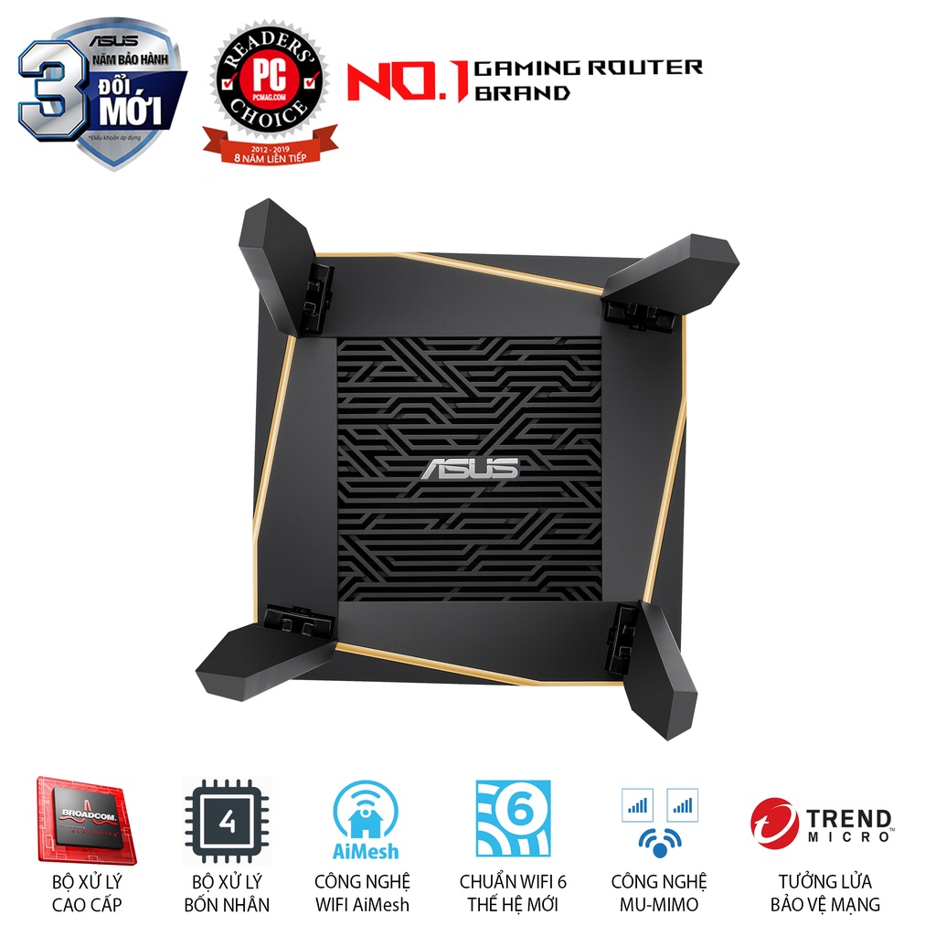 Router Wifi Mesh Asus RTAX92U 3 Băng Tần AX6100 Hàng Chính Hãng