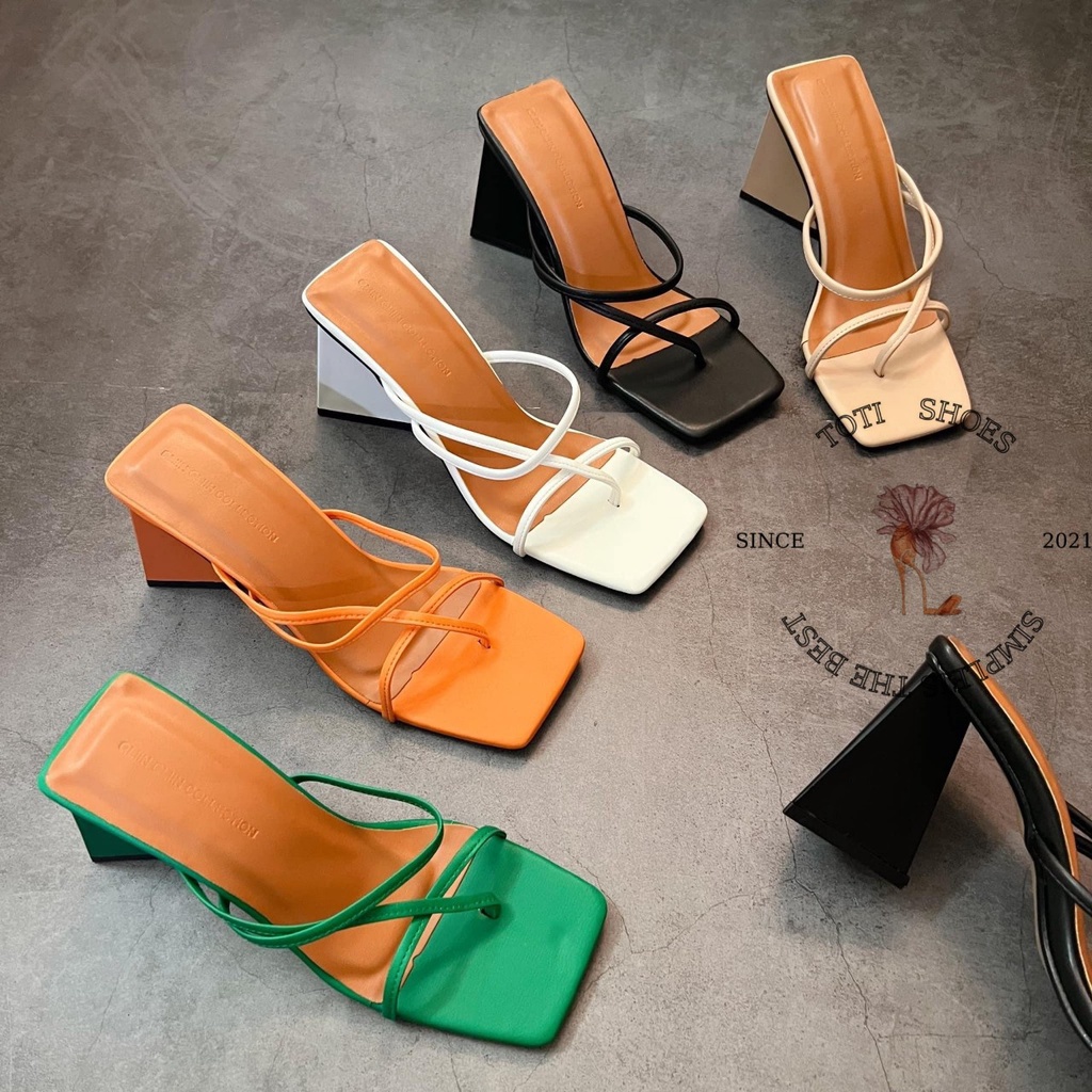 GUỐC NỮ TOTIIE SHOES - GIÀY THỜI TRANG QUAI XÉO XỎ NGÓN - DÉP CAO GÓT MŨI VUÔNG GÓT TAM GIÁC 9 PHÂN D2203080
