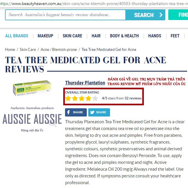 Gel chấm mụn tràm trà Úc Thursday Plantation Tea Tree Medicated Gel for Acne 25g aussie.vn | BigBuy360 - bigbuy360.vn