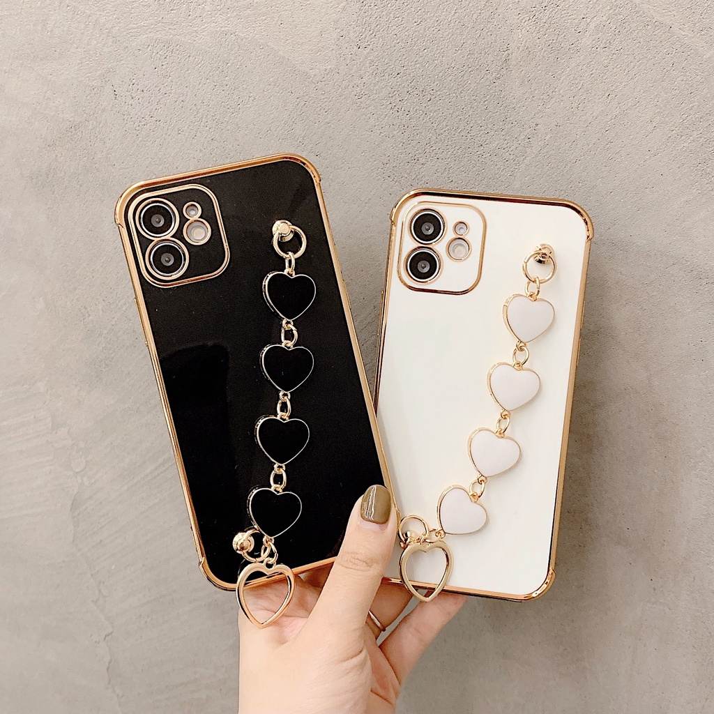 Ốp Điện Thoại Màu Trắng Đen Có Dây Đeo Sợi Xích Cho Iphone 12 Pro Max 11 Pro Max X Xr Xs Max Xr 8 7 Plus