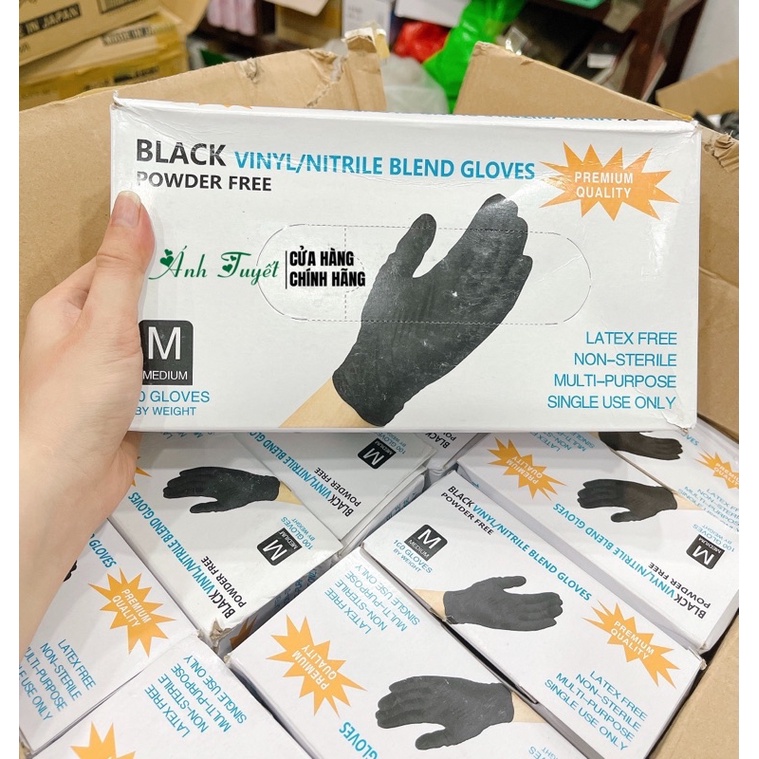 Găng tay cao su Nitrile không bột màu đen bảo vệ tay khỏi hóa chất