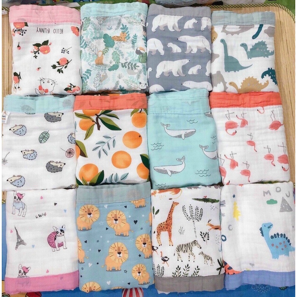 Khăn tắm Sợi Tre Aden 4 Lớp Bo Viền Thị Nắng Store, Chăn xô sợi tre mềm mịn cho bé sơ sinh