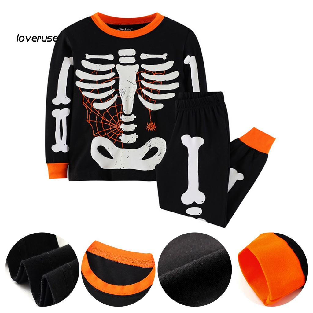 1 Bộ Đồ Ngủ Tay Dài In Hình Halloween Kèm Quần Cho Bé