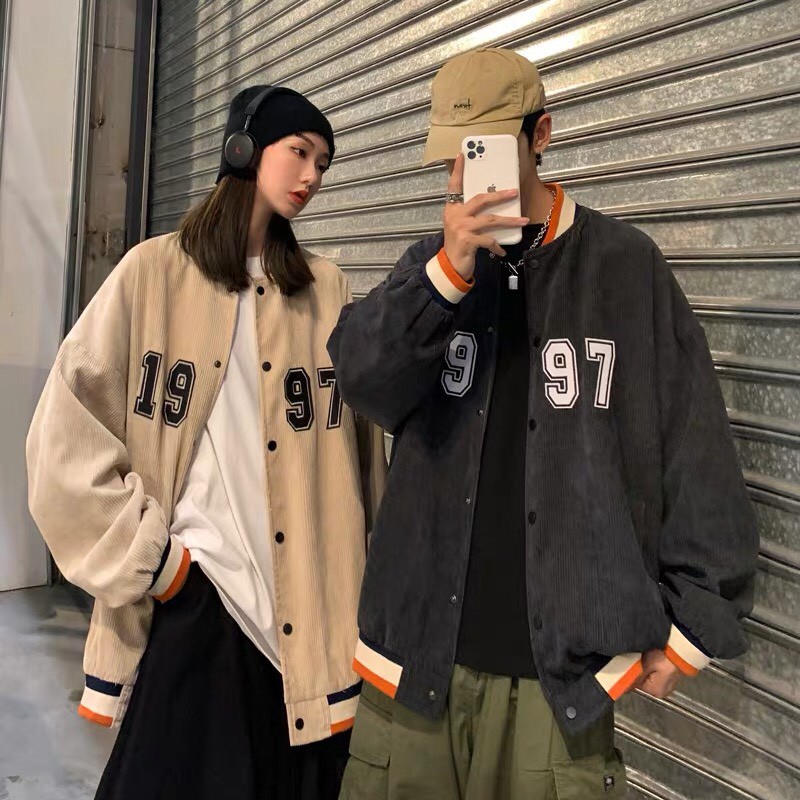Áo khoác bomber kaki nhung bóng chày unisex form rộng 1997 nam nữ ulzzang Wind | BigBuy360 - bigbuy360.vn
