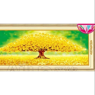 [ SALE] Tranh đính đá cây tiền vàng 150x65cm kèm hình thật