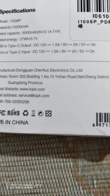 Sạc dự phòng chính hãng, nguyên seal Topk 10000mah có sạc nhanh Quick Charge 3.0 và Power Delivery