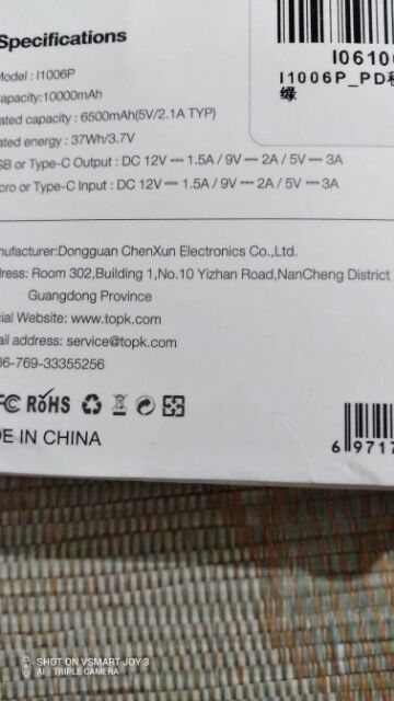 Sạc dự phòng chính hãng, nguyên seal Topk 10000mah có sạc nhanh Quick Charge 3.0 và Power Delivery