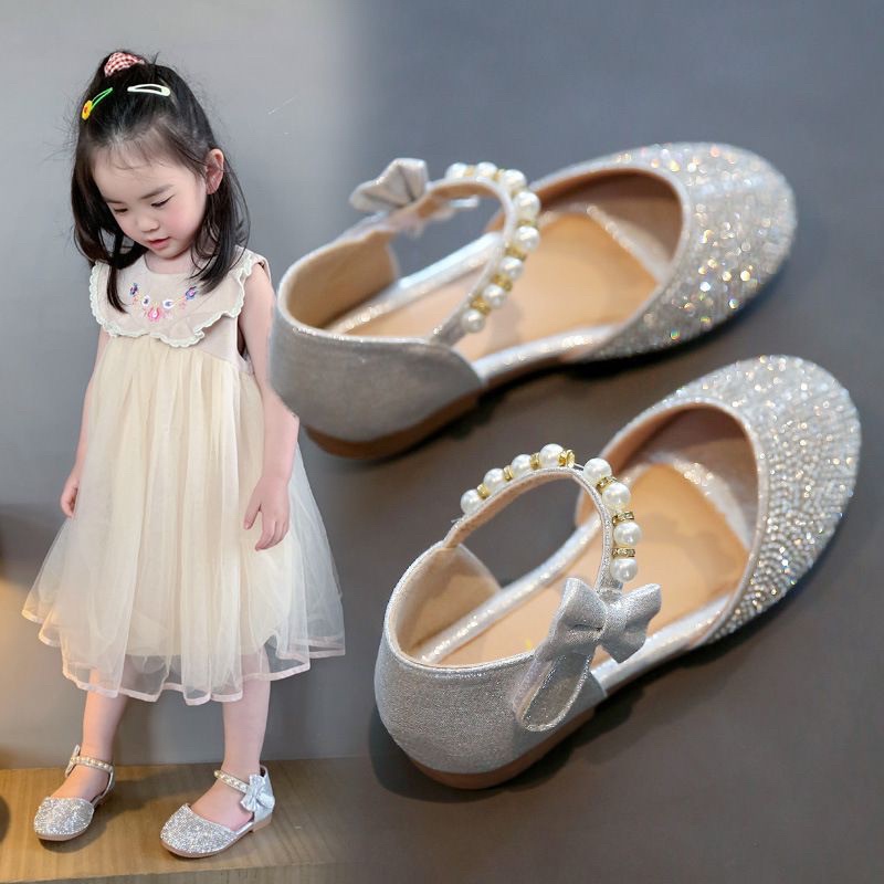 Giày búp bê cho bé gái đính hạt và nơ phong cách công chúa từ 1-10tuổi