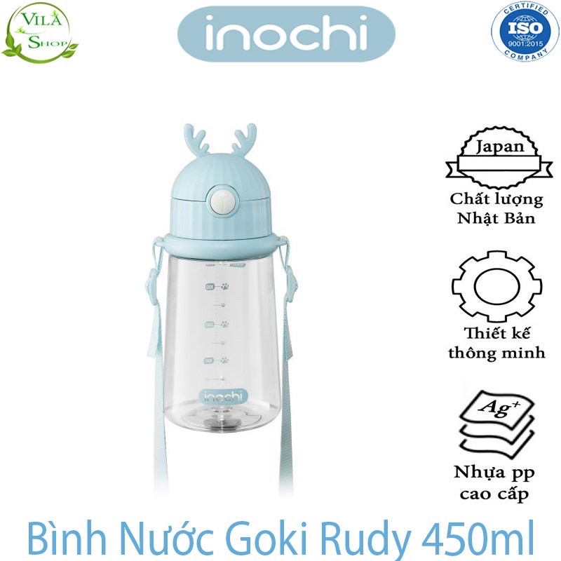 Bình Nước Cho Bé, Bình Nước Cao Cấp Chính Hãng Goki Rudy 450ml Inochi Đạt Tiêu Chuẩn Xuất Nhật Eu - Ống Hút Chống Tràn