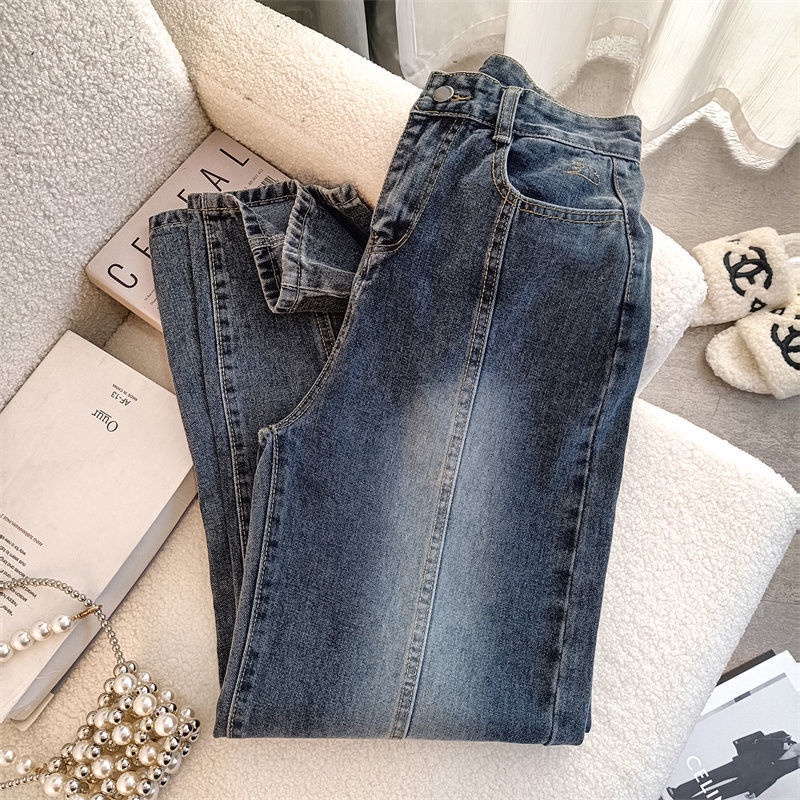 Quần Jean Dài Ống Rộng Thời Trang Retro Đường Phố Mỹ Cá Tính Cho Nam Nữ