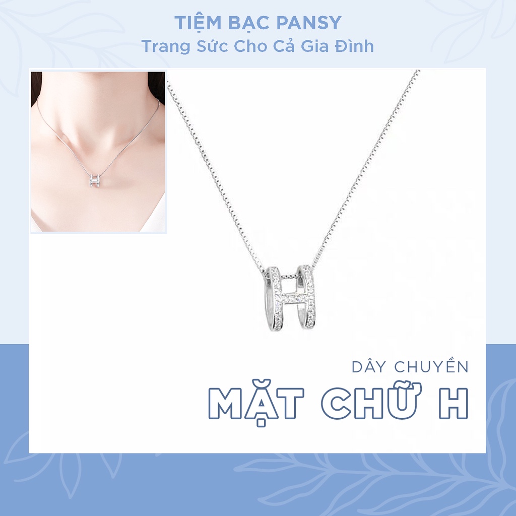 Dây chuyền bạc nữ PANSY mặt hình chữ H thời trang, vòng cổ kí hiệu chữ H đơn giản bằng bạc thật