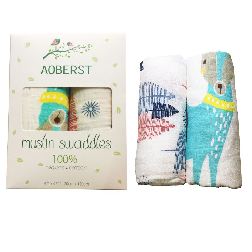 Bộ Đôi Khăn Sợi Tre AOBERST Muslin Swadle Chất Liệu Organic Cotton