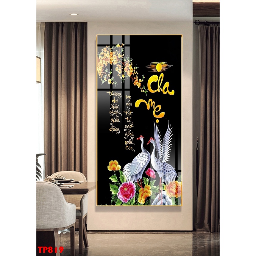 Tranh treo tường- Tranh chữ thư pháp Cha Mẹ - Laminate tráng gương treo phòng khách