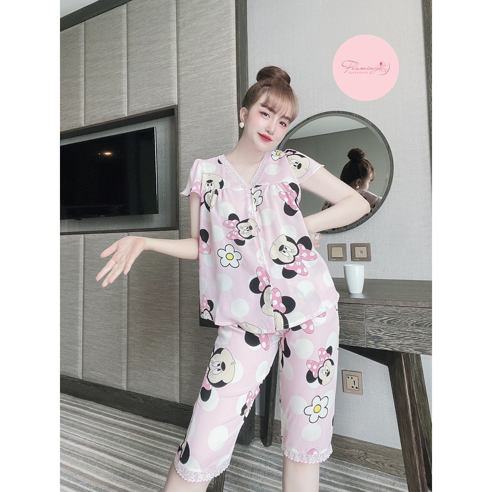 Bộ lụa Mango nhà Flamingo họa tiết xinh xắn