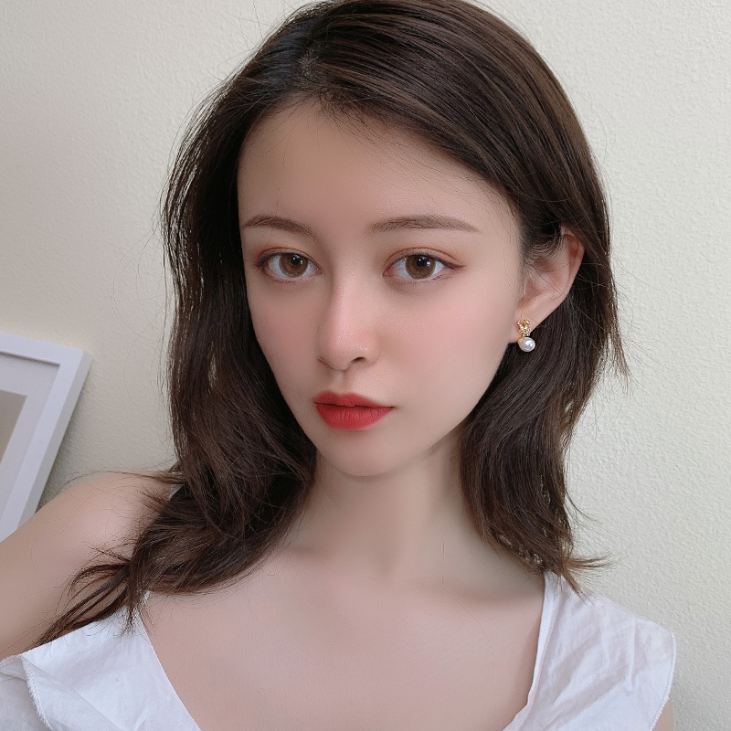 Khuyên tai mạ bạc đính hạt ngọc trai giả phong cách thời trang sang trọng 2023 cho nữ