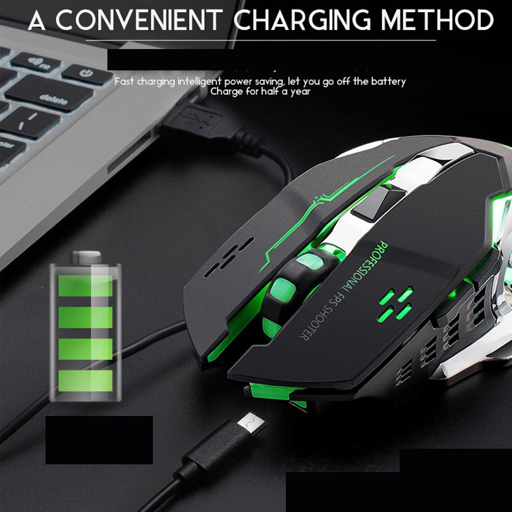 Chuột không dây chuyên GAME Wolf X8 Wireless 2.4GHz SIÊU NGẦU 6 nút, Tự động đổi màu sắc - Pin sạc lại