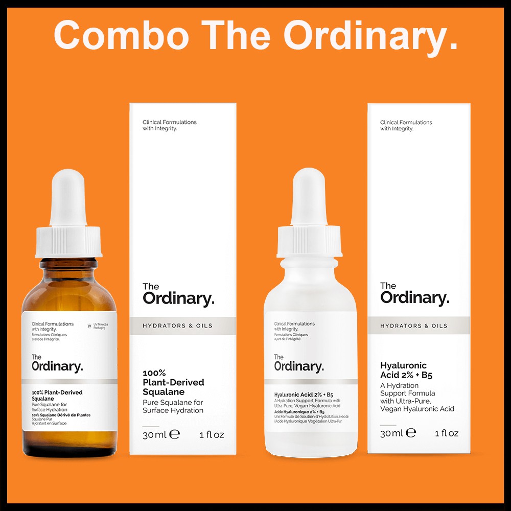 Combo The Ordinary Hyaluronic Acid 2% + B5. 100% Plant-Derived Squalane 30ml Tinh chất cấp nước dưỡng ẩm da