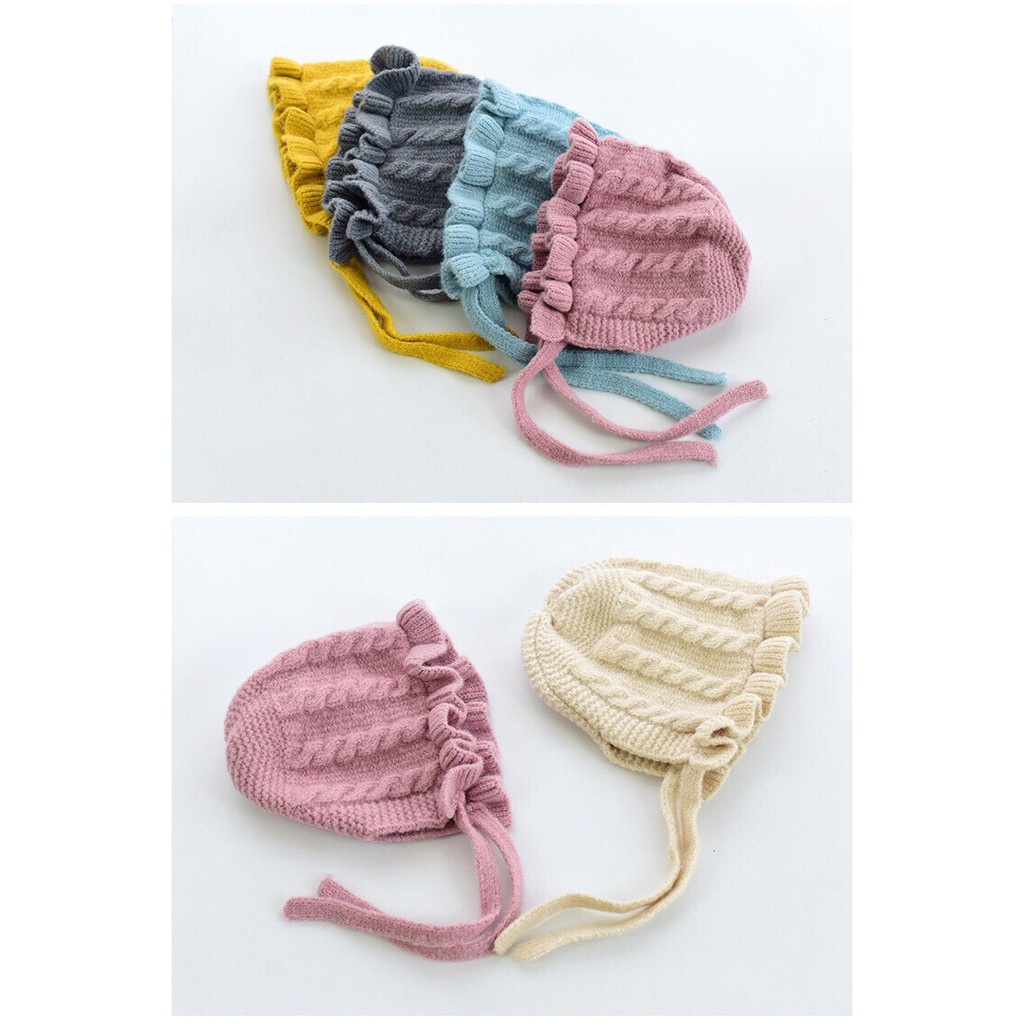 Mũ Len Tai Bèo Cho Bé Co Dây Buộc Nhiều Màu 6-36 Tháng M18