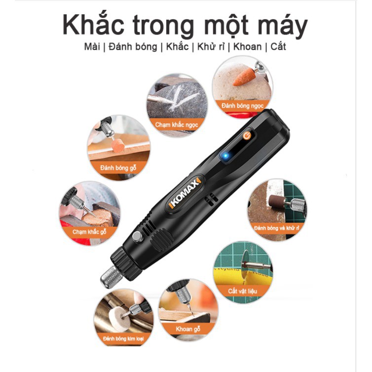 Dụng cụ máy điêu khắc Mini cầm tay không dây Mài cắt khoan đánh bóng KOMAX động cơ mạnh mẽ