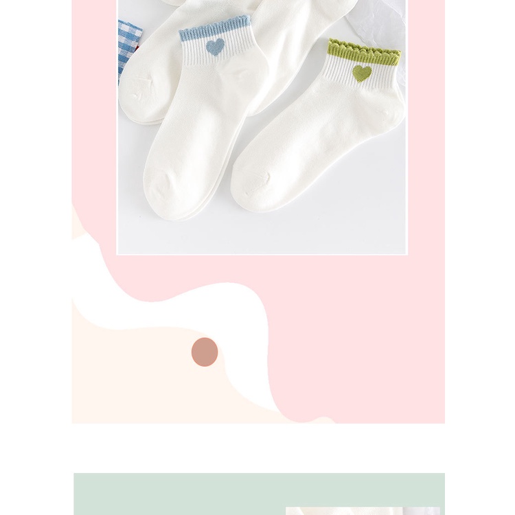 Vớ tất trắng cổ trung hình trái tim viền màu cổ chân