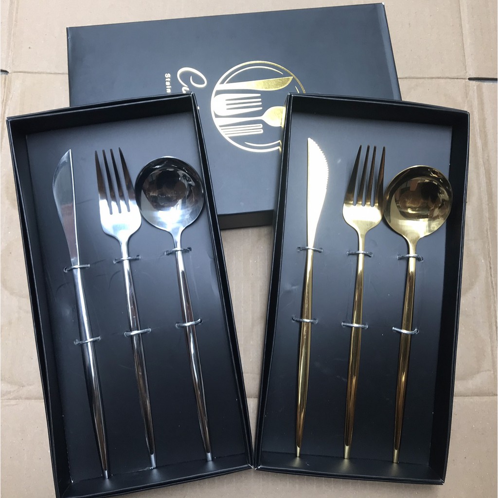 Set 3 Bộ DAO THÌA DĨA   phong cách Âu Mỹ làm bằng Inox cao cấp