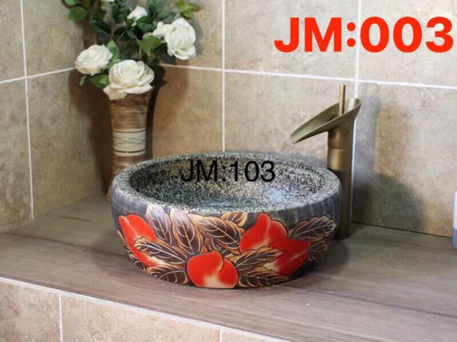 Chậu sứ để trên mặt bàn, chậu hoa văn, chậu lavabo, chậu đặt bàn