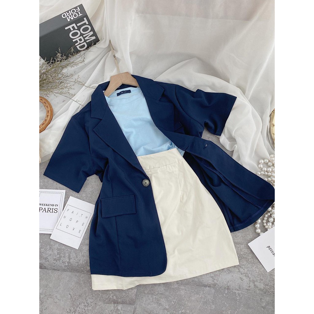 SET 3 MÓN : KHOÁC VEST + ÁO PULL XANH + CHÂN VÁY | BigBuy360 - bigbuy360.vn