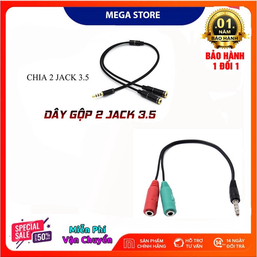 DÂY GỘP 2 JACK 3.5 MICRO + TAI NGHE THÀNH 1 LỖ CẮM JACK 3.5