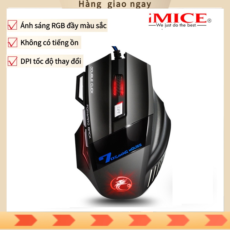 Chuột chơi game có dây IMice X7 Rgb bốn tốc độ, dùng cực êm có thể điều chỉnh cho PC và Laptop