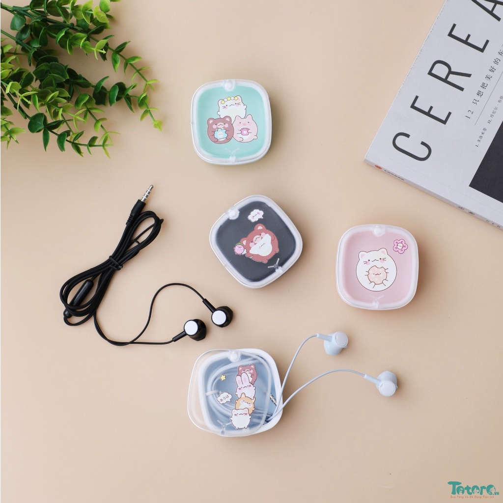 Tai nghe Earphone kèm hộp Thú tròn ú - Caro Thú Xù - Khủng Long Phi Hành Gia