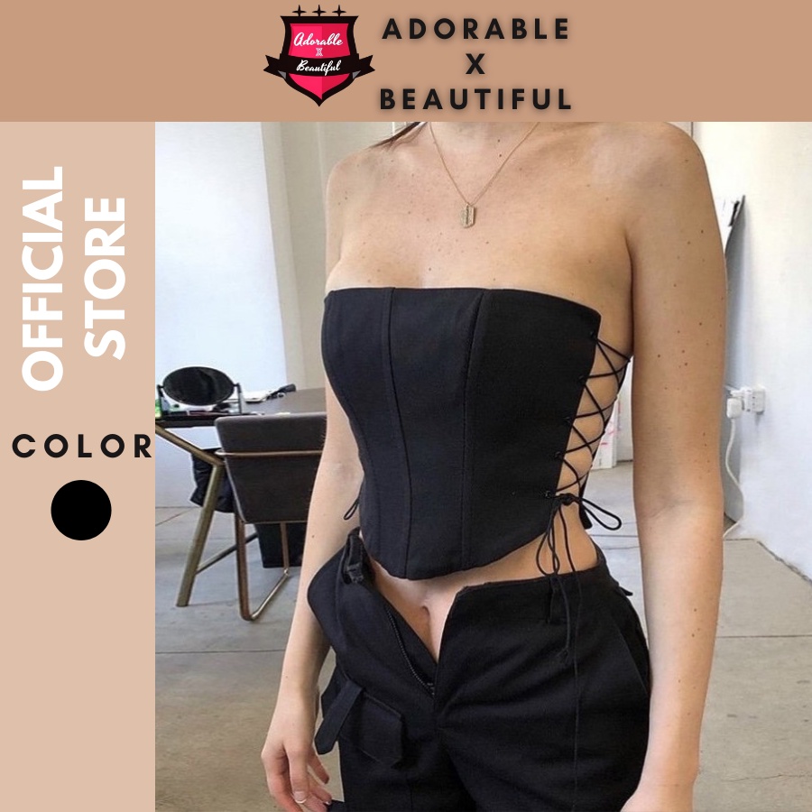 Áo Croptop Kaki Có Gọng Form Cứng Cáp Cột Dây Phong Cách Sexy, Áo Ôm Body Hàng Nhập Form Cao Cấp [AdorablexBeautiful]