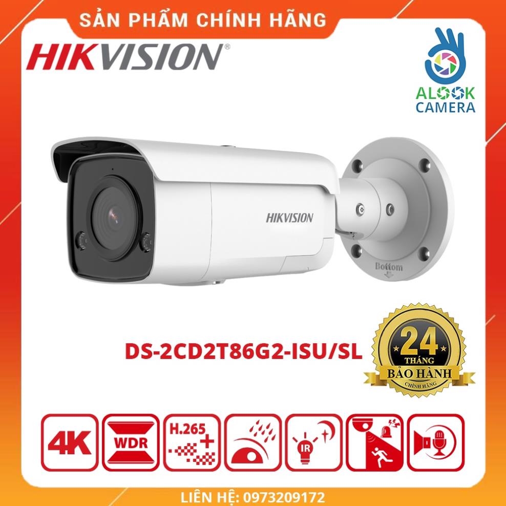 HÀNG CHÍNH HÃNG_Camera IP AcuSense thân trụ HIKVISION DS-2CD2T86G2-ISU/SL 8MP 265+_3 luồng dữ liệu thế hệ 2_BH 24 THÁNG