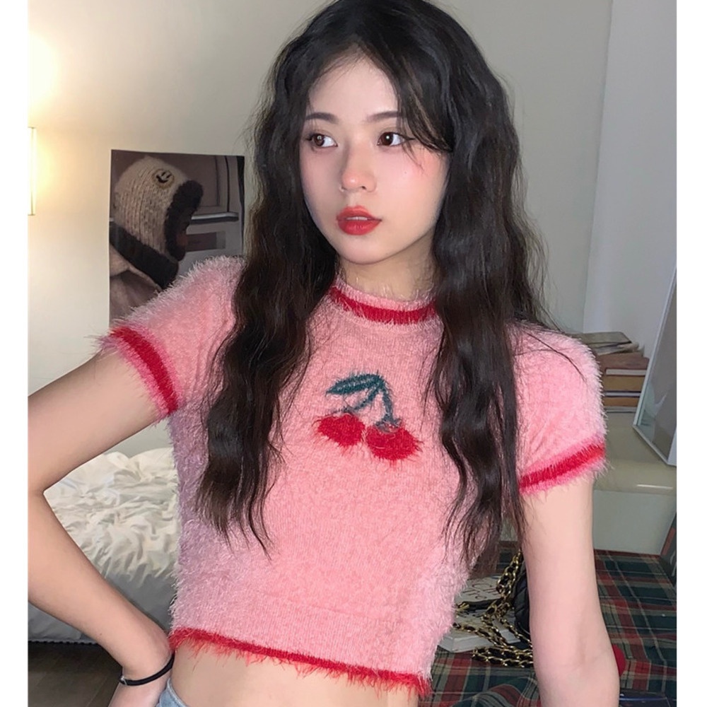 Áo Dệt Kim Tay Ngắn Thiết Kế Mới Ngọt Ngào Thời Trang Mùa Xuân Hè Dành Cho Nữ