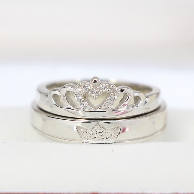 Nhẫn đôi bạc nam nữ khắc tên vương miện king queen ND0303 Trang Sức TNJ