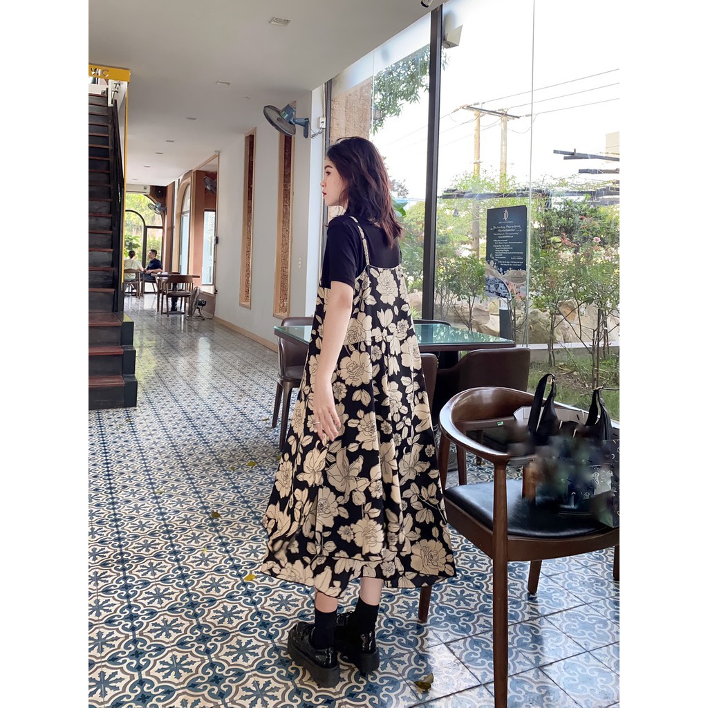 VÁY HAI DÂY ROSE ĐEN HOA BE | BigBuy360 - bigbuy360.vn