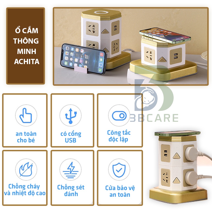 Ổ cắm điện đa năng ACHITA O10 phun nano cao cấp chống chập đoản mạch - Shop 3B Care